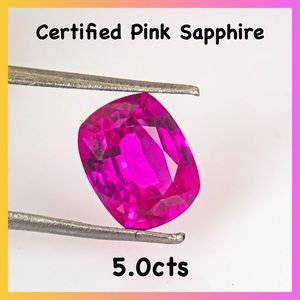 BNWT- Certified Pink Sapphire. 5.0cts.